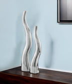 Set of Two Silver Aluminum Squiggly Vases