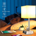 Table Lamp, 4 USB Ports, AC Power Outlets, Alarm Clock