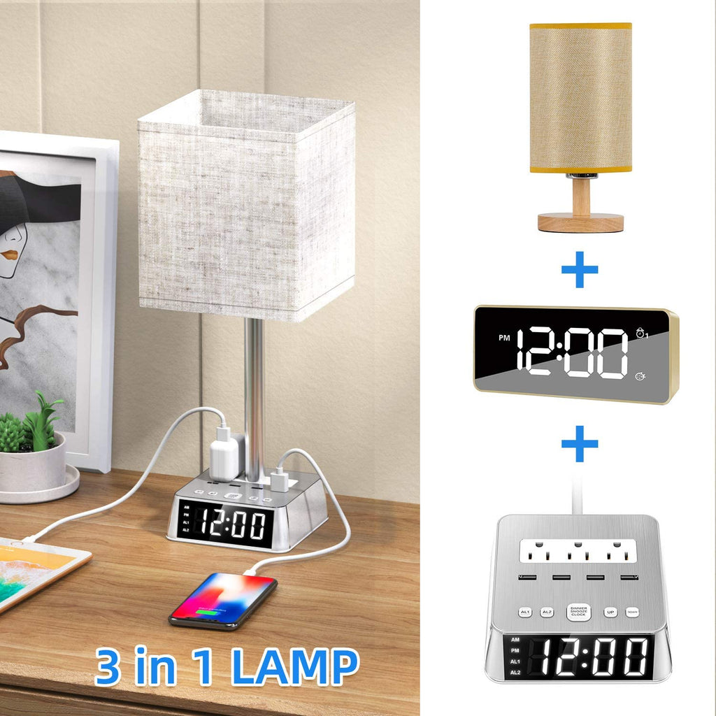 Table Lamp, 4 USB Ports, AC Power Outlets, Alarm Clock