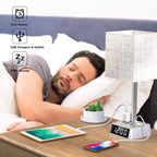 Table Lamp, 4 USB Ports, AC Power Outlets, Alarm Clock