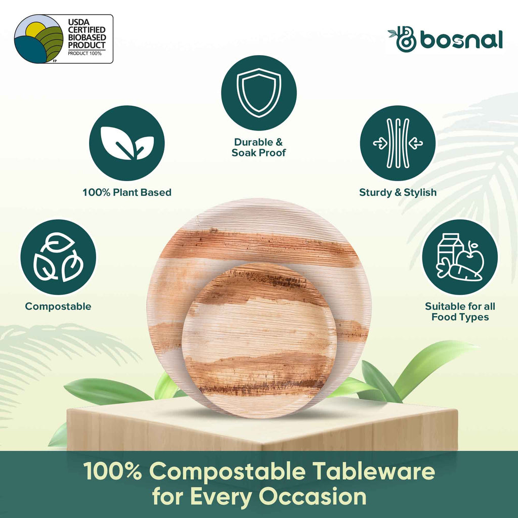 Palm Leaf Biodegradable Round Plates Combo