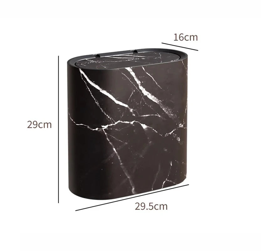Marble Trash Can - Black & White
