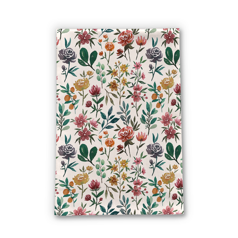 Colorful Watercolor Flowers Tea Towel