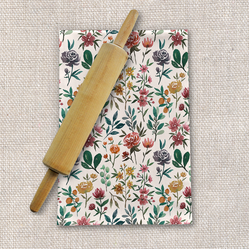 Colorful Watercolor Flowers Tea Towel